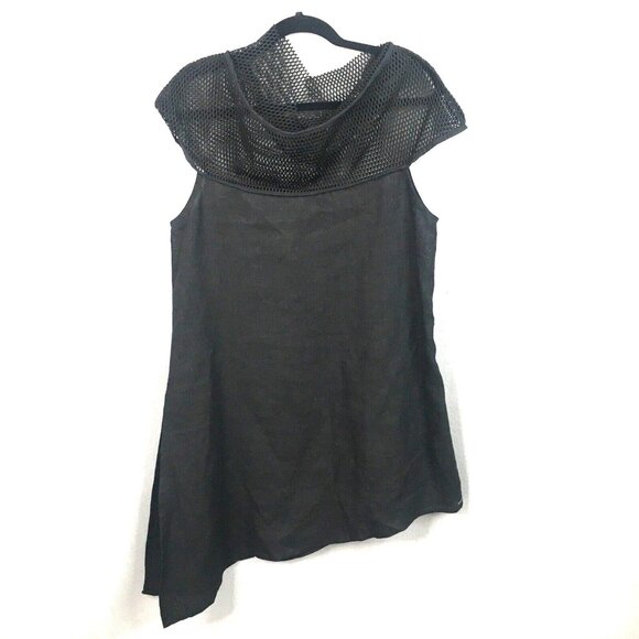 Karaka Design Top Women Large Black 100% Linen Lagenlook Artsy Boho Asymmetrical - Picture 1 of 12